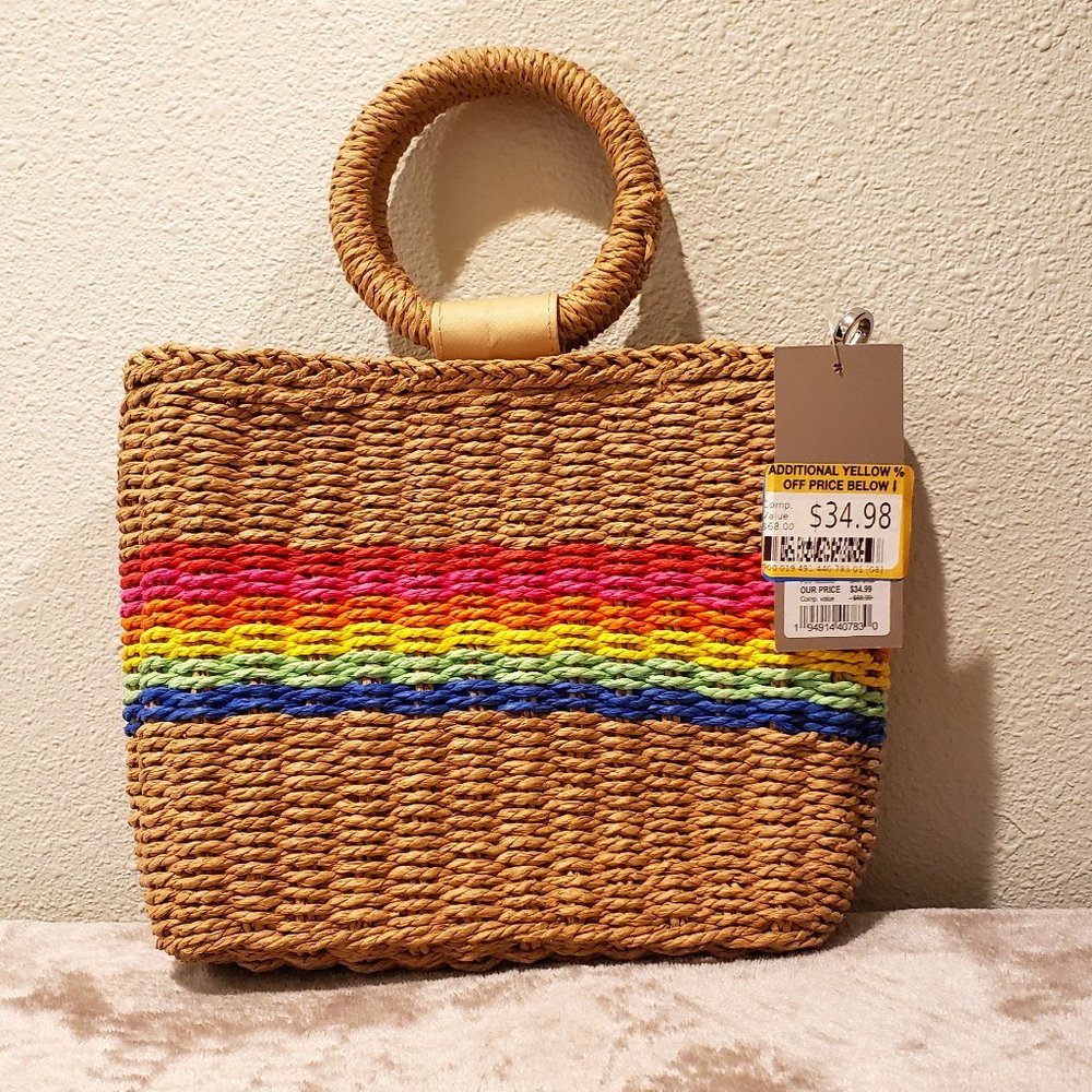 NWT Retro Vintage Crown Rainbow Straw Handbag - Boho Crossbody Clutch Purse